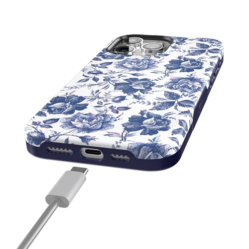 Casely iPhone 15 Pro Max Case Rose to Fame Blue White Floral Bold Protective Design Compatible with MagSafe - Image 3
