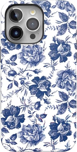 Casely iPhone 15 Pro Max Case Rose to Fame Blue White Floral Bold Protective Design Compatible with MagSafe - Image 1