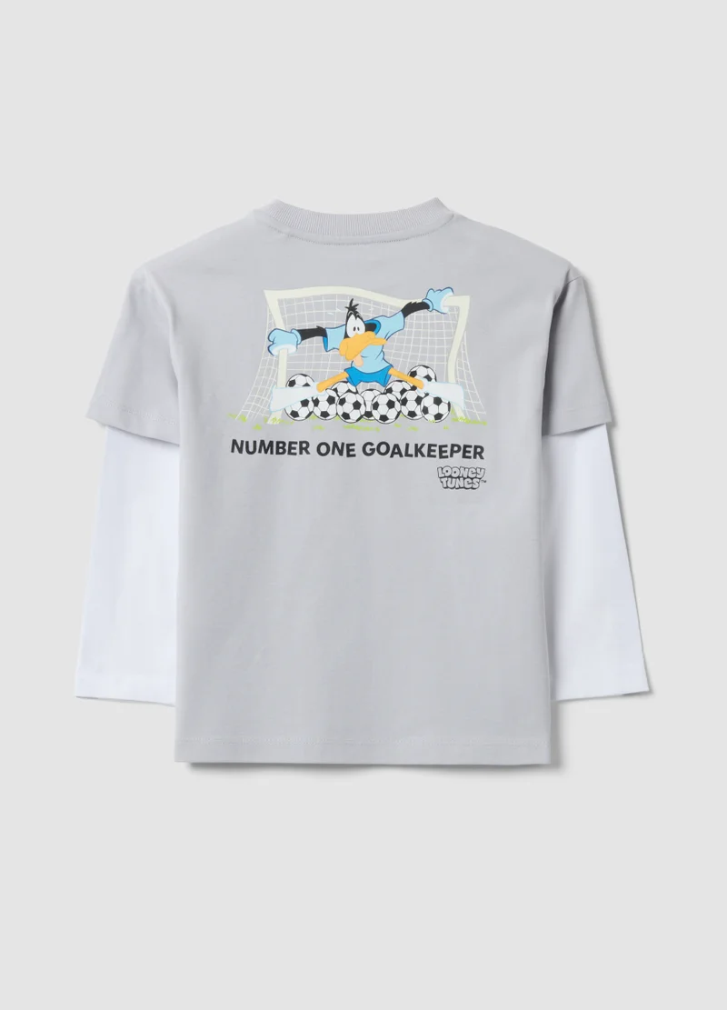 او في اس OVS Grey Pure Cotton Long-Sleeve Looney Tunes Print T-Shirt For Boys