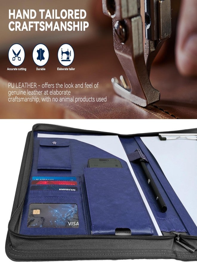 WRIYES Zippered Padfolio Organizer, WRIYES Leather Planner Binder, 10.2 Inch Portfolio Folder for Documents, Letter Size Business Card Holder for Men&Women (Blue) - Image 3