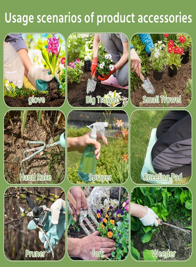 WNJ Gardening Tool Set, 10 PCS Heavy Duty Floral Pattern Garden Tools Set Kit, Complete Gardening Tool Bag Set, with Non-Slip Rubber Handle, Best Gifts for Women - Image 4
