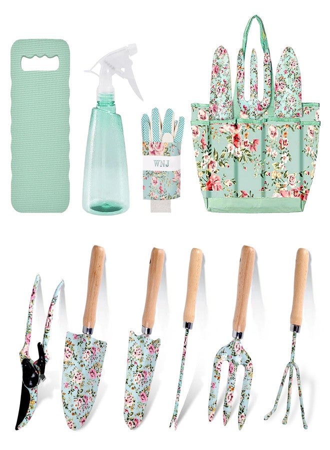 WNJ Gardening Tool Set, 10 PCS Heavy Duty Floral Pattern Garden Tools Set Kit, Complete Gardening Tool Bag Set, with Non-Slip Rubber Handle, Best Gifts for Women - Image 1