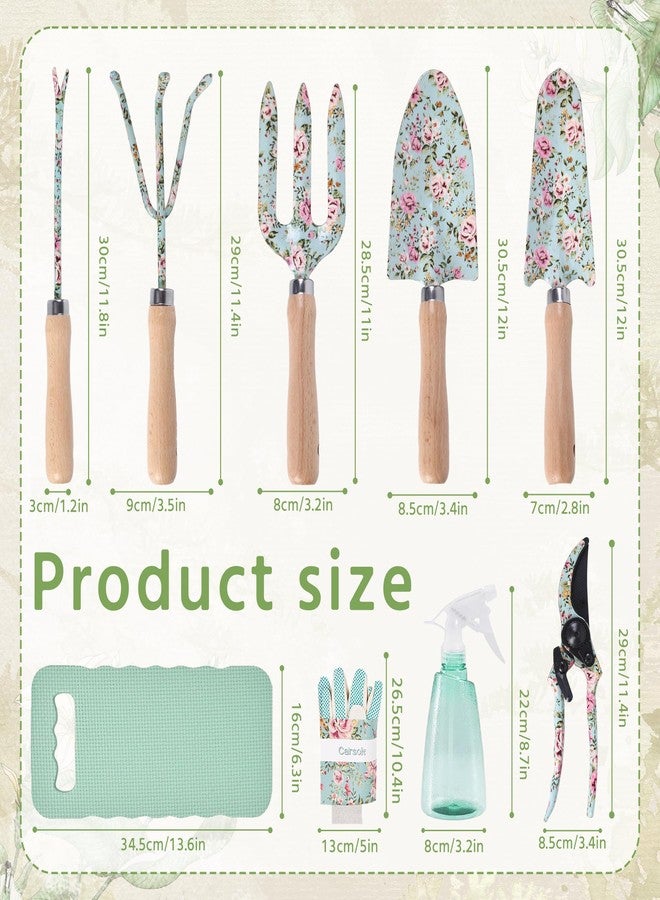 WNJ Gardening Tool Set, 10 PCS Heavy Duty Floral Pattern Garden Tools Set Kit, Complete Gardening Tool Bag Set, with Non-Slip Rubber Handle, Best Gifts for Women - Image 2