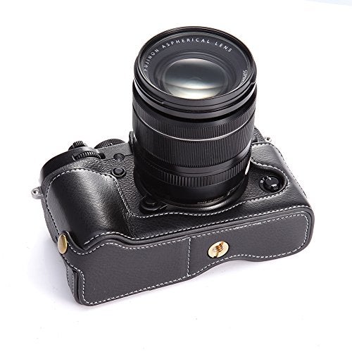 BolinUS X-T2 X-T3 Case, BolinUS Handmade Genuine Real Leather Half Camera Case Bag Cover for Fujifilm X-T2 Fuji XT2 Bottom Opening Version Hand Strap -Black - Image 3