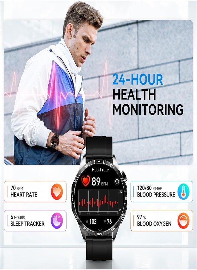 سبورت - ووتش الذكية AMOLED عرض 1.43 بوصة رجالي السيدات ووتش بلوتوث الذكية IP68 للماء 100 + وضع الرياضة اللياقة البدنية ووتش معدل ضربات القلب SPO2 مراقبة النوم الذكية ووتش دائرة الرقابة الداخلية الروبوت ( أسود ) - Image 1