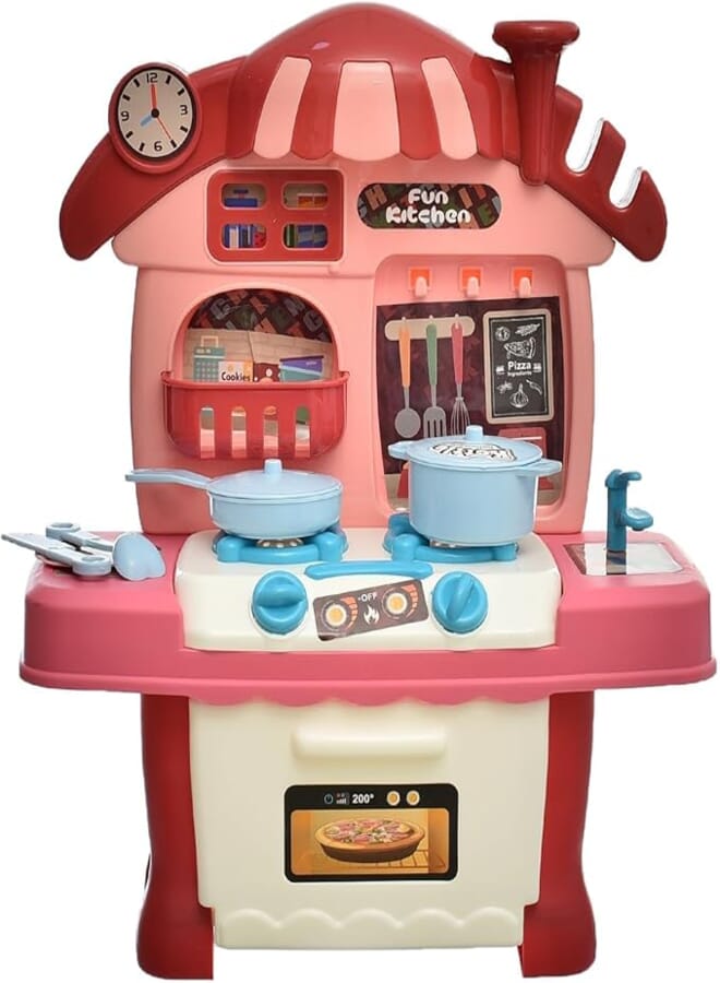 Generic Plastic Mini Kitchen Kit Containing Stove And Cookwares Help To Improve Imagination For Kids Set Of 15 Pieces - Multi Color