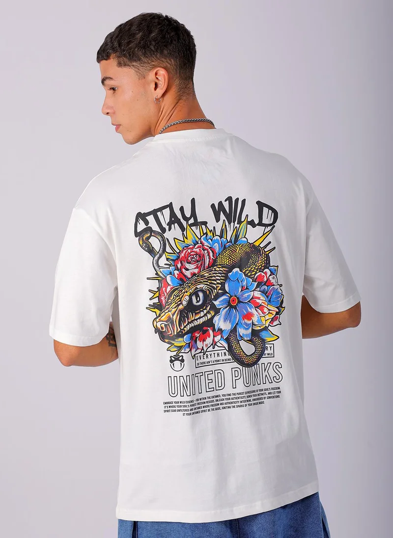 ذا انديان كراج كو Men Boxy Oversized Graphic Back Printed Round Neck Tshirt