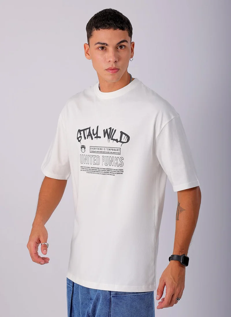 ذا انديان كراج كو Men Boxy Oversized Graphic Back Printed Round Neck Tshirt