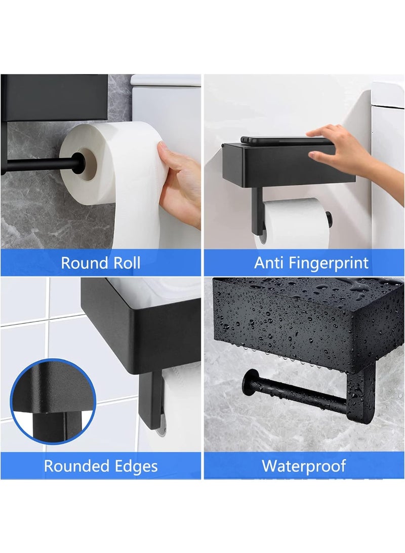 جويجو حامل ورق التواليت مع رف - موزع مناديل حمام من الفولاذ المقاوم للصدأ مثبت على الحائط مع رف متعدد الوظائف للهاتف أو المفاتيح أو الأشياء الصغيرة، مقاوم للصدأ وسهل التركيب - Image 4