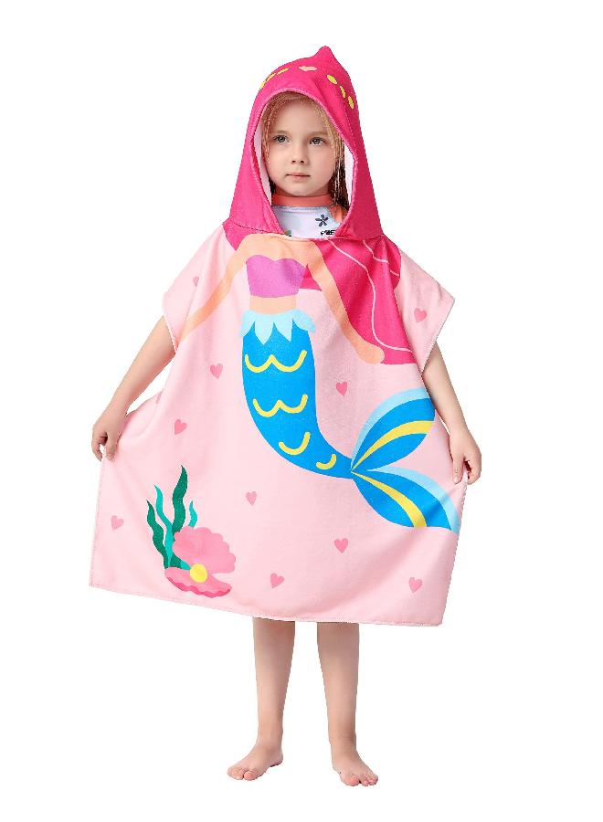 Athaelay Athaelay Lightweight Microfiber Hooded Beach Towel for Kids, Toddlers Bath/Pool/Swim Poncho Cover-ups Swimwear (Pink Mermaid-New) - Image 2