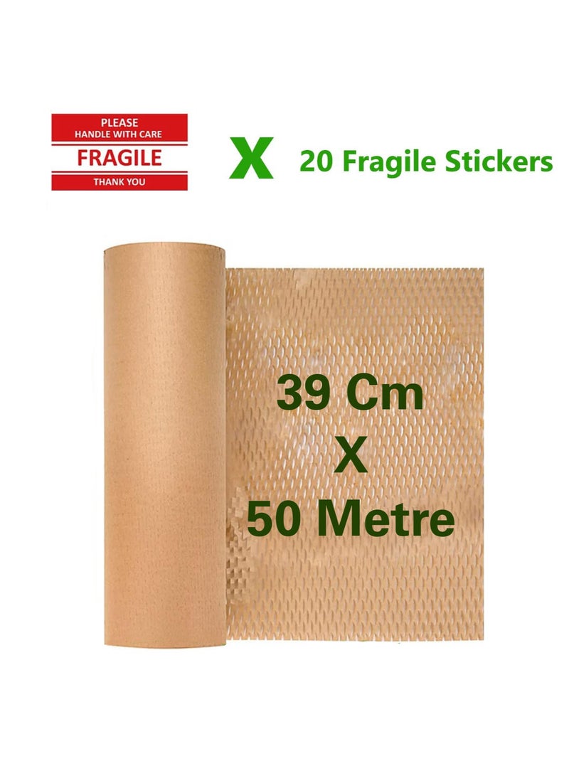PRINTSHOP4ME Biodegradable Honeycomb Packing Paper Wrap with 20 Fragile Stickers - Eco-Friendly Bubble Wrap Alternative for Cushioning Fragile Items - Recyclable Packaging Material Made from Paper (30cm x 30m) - Image 2