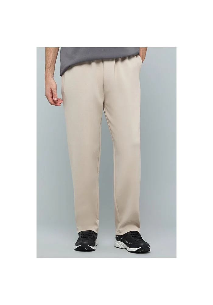 Solid Straight Fit Pants with Drawstring Waist