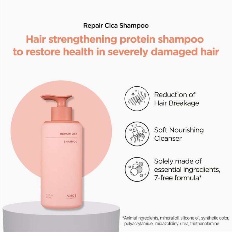 amos PROFESSIONAL Repair Cica Shampoo - Repairs, Strengthens & Nourishes Split Ends & Brittle Hair, Reverse Hair Damage Caused by Discoloration, Color & Chemical Services, 16.9 Ounce - Image 2