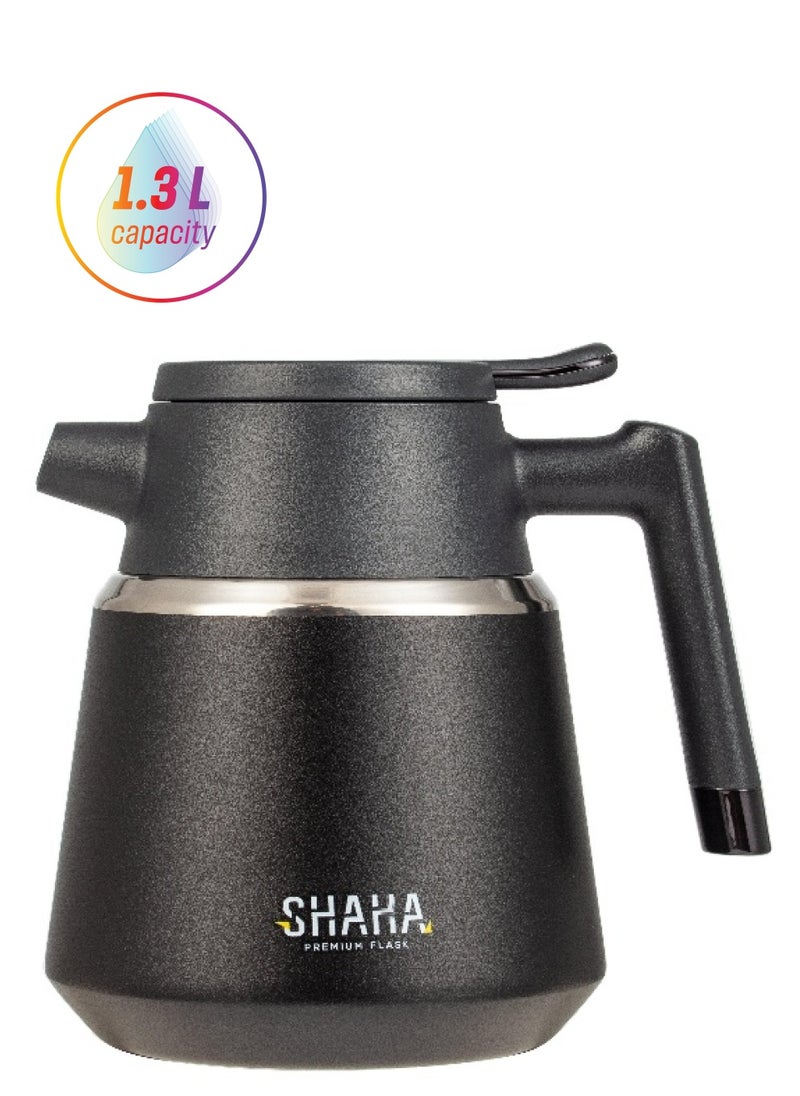 SHAHA ترمس مفرّغ من الفولاذ المقاوم للصدأ مع فلتر سعة 13 لترًا، أسود  - Image 1