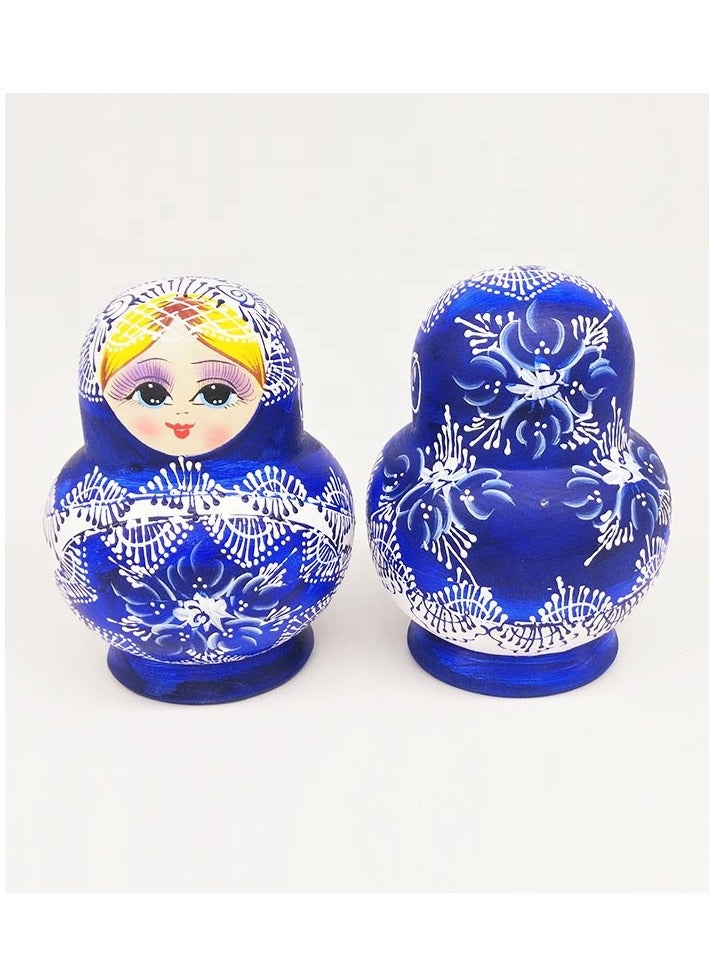 Ten-layer big-bellied blue and white porcelain Russian set of dolls, wooden toys, craft gifts, wishing dolls, home furnishings  - Image 4