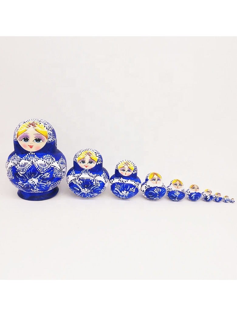 Ten-layer big-bellied blue and white porcelain Russian set of dolls, wooden toys, craft gifts, wishing dolls, home furnishings  - Image 3