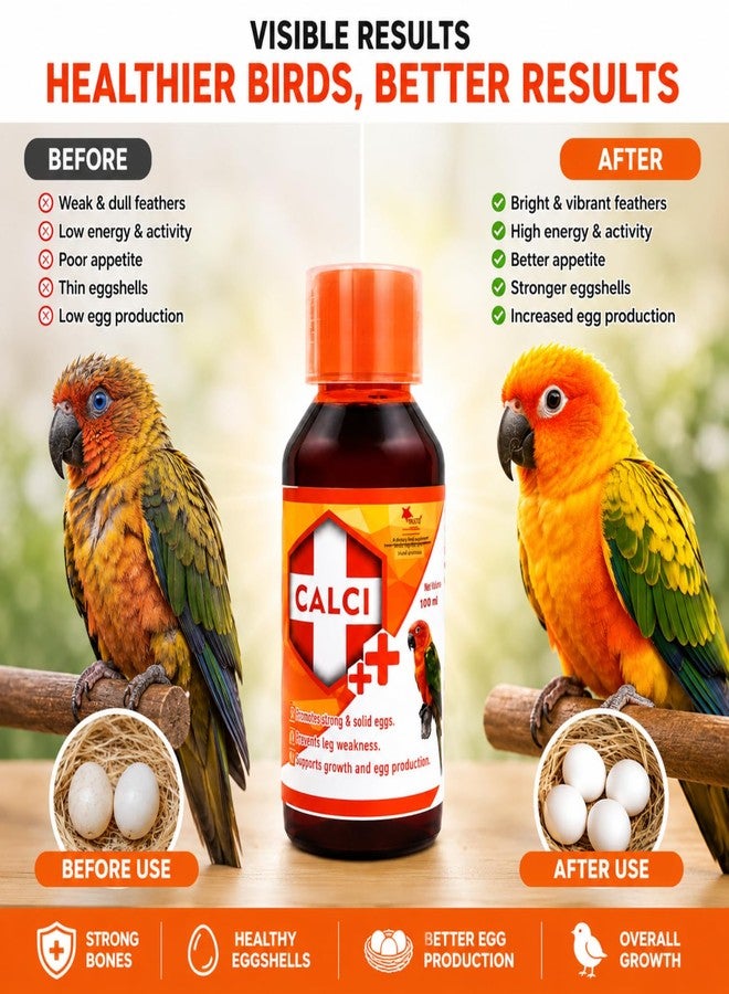 VAYINATO Calci++ (100ml) Liquid Calcium for Birds | Oral Calcium Formula with Calcium, Vitamin D3 & Phosphorus | Supports Egg Production, Strong Bones & Healthy Growth | Includes 15ml Measuring Cup - Image 4