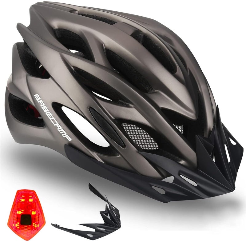 Basecamp Bike Helmet for Men Women with LED Safety Light Removable Sun Visor Lightweight Bicycle Helmet Adjustable Breathable Mountain & Road Cycling Helmets for Adult (BC-10) - Image 1