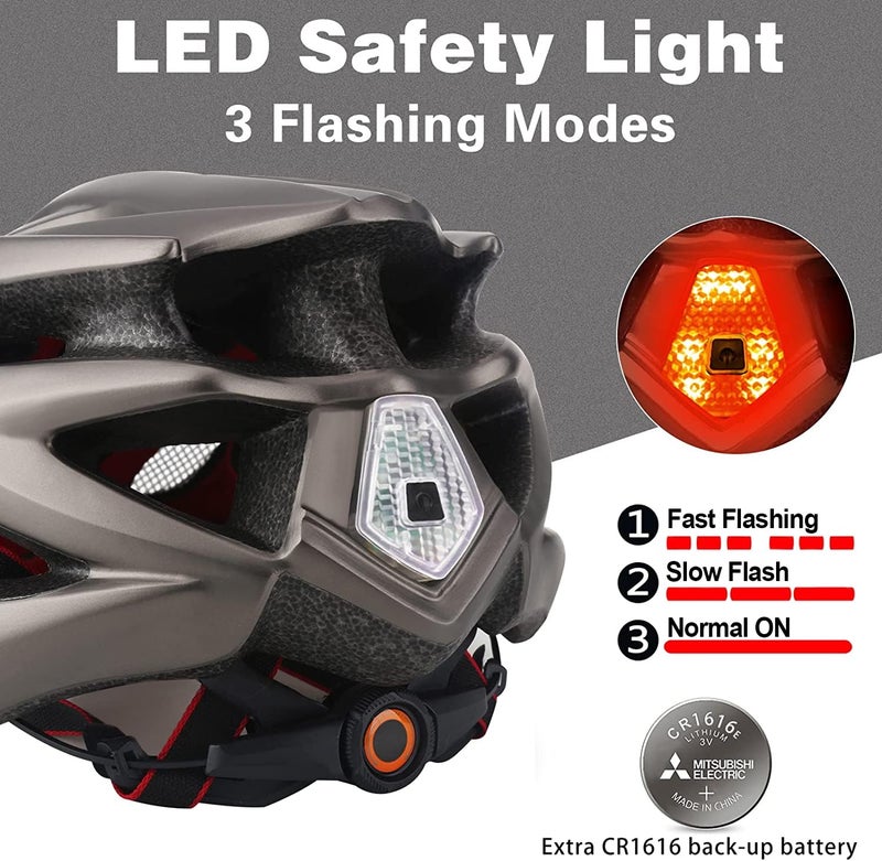 Basecamp Bike Helmet for Men Women with LED Safety Light Removable Sun Visor Lightweight Bicycle Helmet Adjustable Breathable Mountain & Road Cycling Helmets for Adult (BC-10) - Image 4