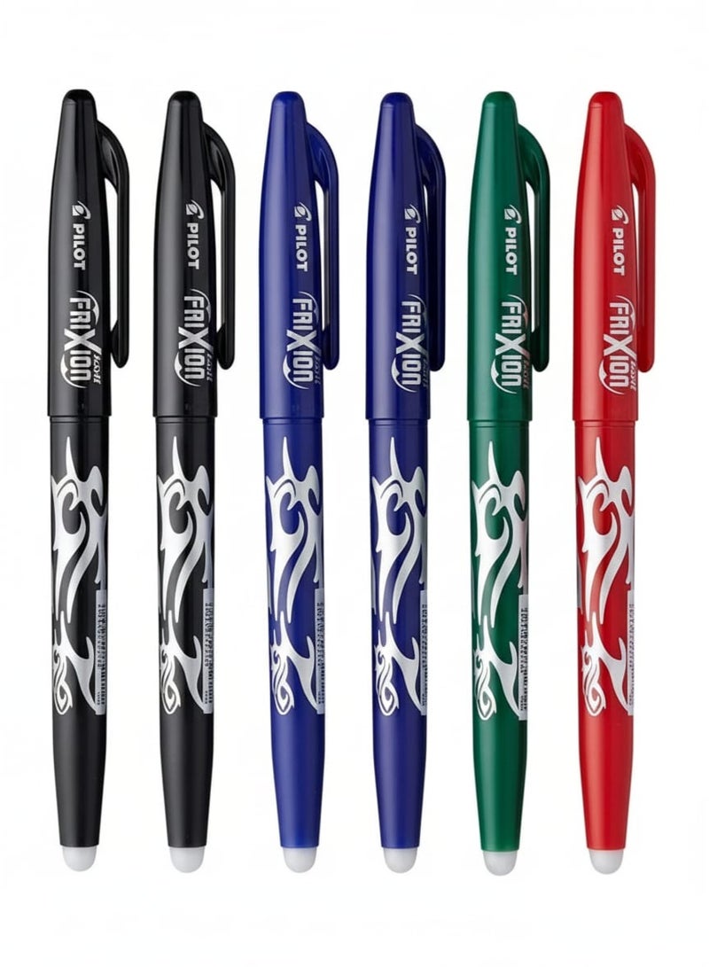 PILOT Frixion Erasable Ball Pen Set – 0.7mm Tip, Multicolour Ink (Pack of 6) - Image 1