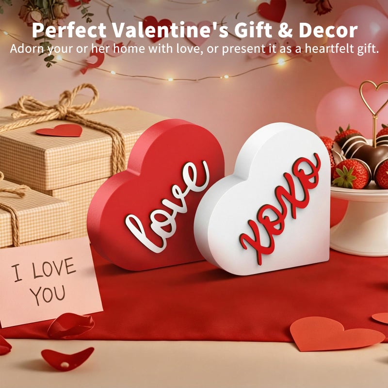 OLANRUN Valentines Day Decorations - 2 Pack Wooden 3D XOXO Love Heart Sign - 4.35 Inch Valentines Day Table Decor - Valentine Decorations for Home Office Bedroom Mantel Tiered Tray Shelf (Red White) - Image 5
