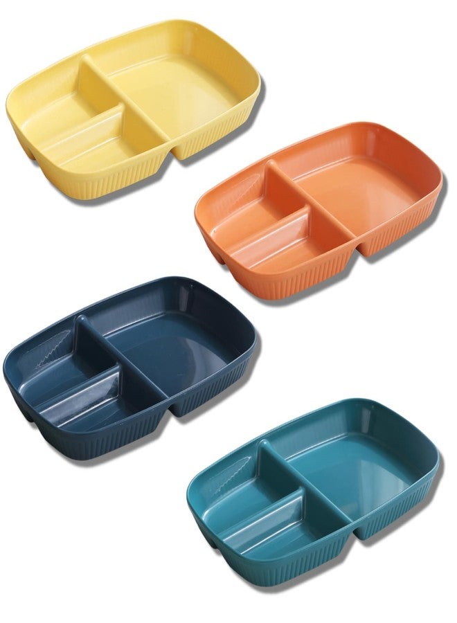 Amillee Wheat Straw Rectangular Divided Plates for Healthy Eating, 3 Sections Dinner Plates for Adults, Kids, Campers, and Portion Control, Microwave and Dishwasher Safe Dish (Pack of 4, Random) - Image 1