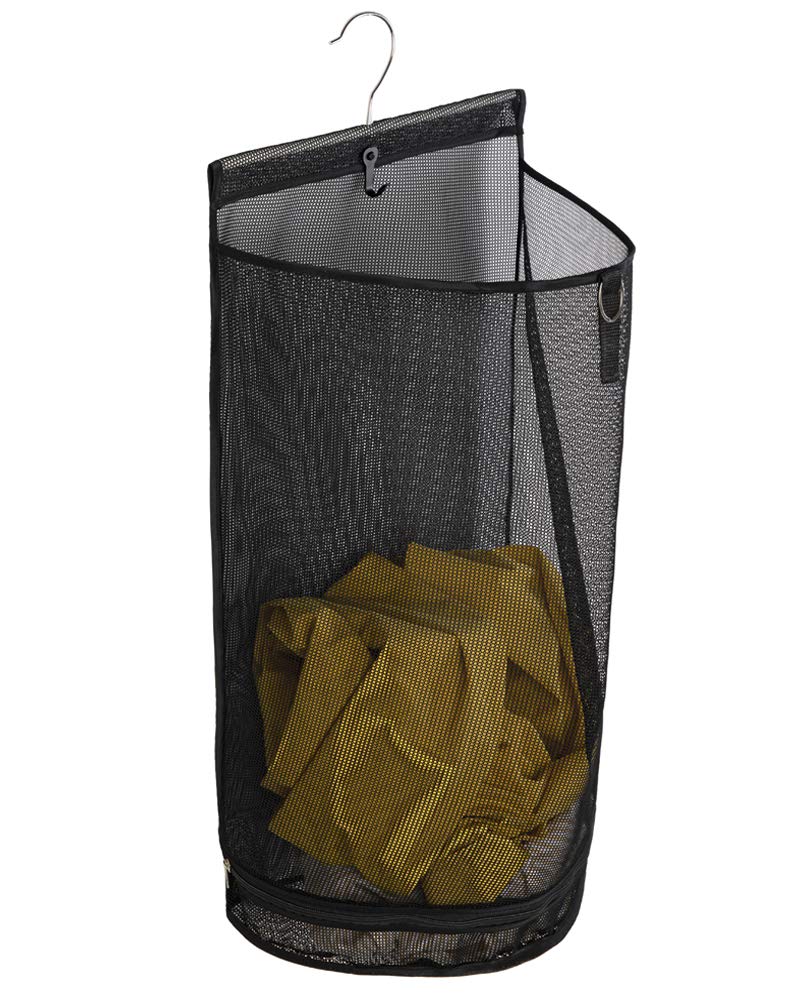 ALYER Hanging Semi Round Storage Mesh Bag,Collapsible Laundry Hamper Basket with Durable Hanger (Black) - Image 1