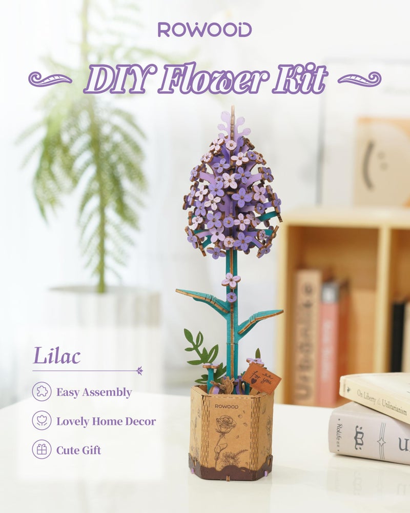 rowood 3D Puzzles for Adults,Wooden Artifical Flower Craft Kit,DIY Botanical Collection Building Toy Set,Mother's Day/Valentine's Day/Thanksgiving Day/Christmas/Birthday Gift -Lilac - Image 2