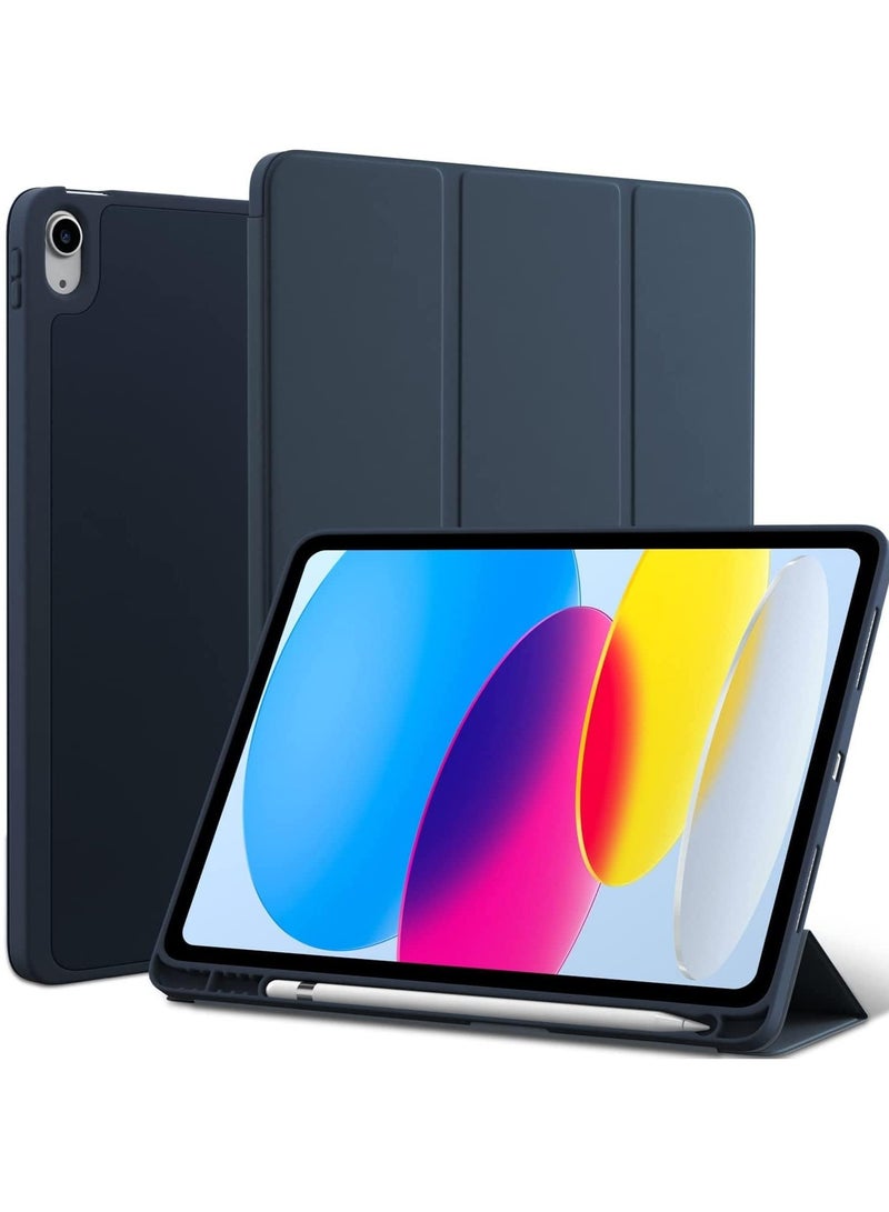 ELTRAZONE Smart Auto Wake/Sleep Cover with Built-in Pencil Holder - Trifold Case for Apple iPad 10th Generation (Model A2696 A2757) - Navy Blue - Image 1
