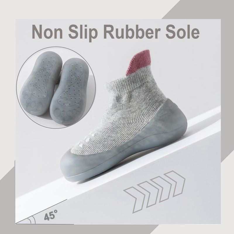 Hstyle Baby Sock Shoes Toddler Walking Shoes Infant Non-Slip Slippers Soft Rubber Sole Sneakers for Baby Boys Girls 18-24 MonthsGrey - Image 3