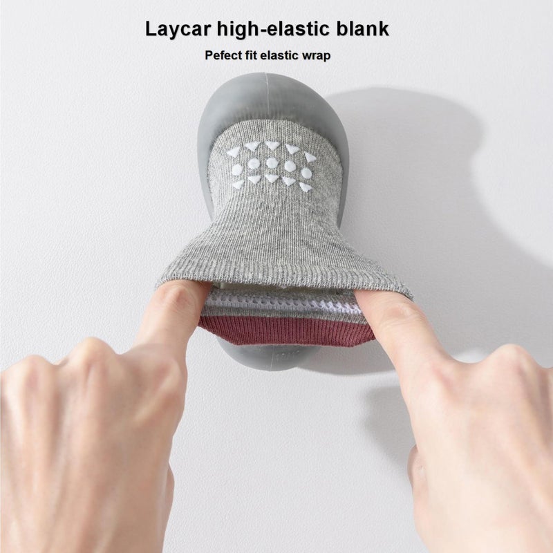 Hstyle Baby Sock Shoes Toddler Walking Shoes Infant Non-Slip Slippers Soft Rubber Sole Sneakers for Baby Boys Girls 18-24 MonthsGrey - Image 5