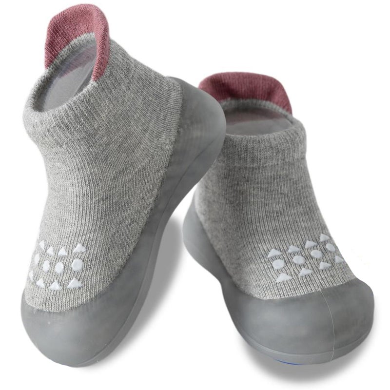 Hstyle Baby Sock Shoes Toddler Walking Shoes Infant Non-Slip Slippers Soft Rubber Sole Sneakers for Baby Boys Girls 18-24 MonthsGrey - Image 1