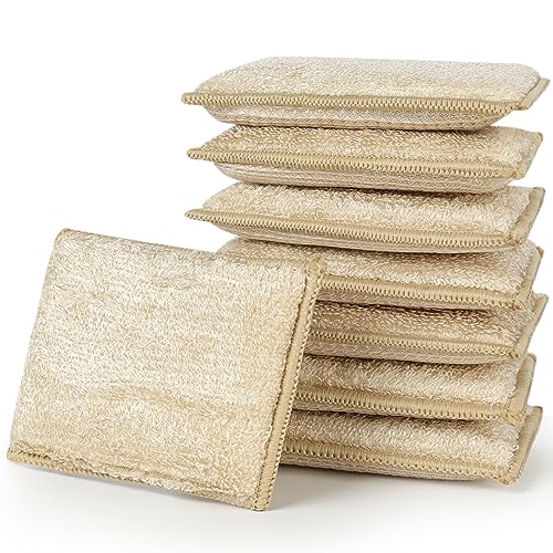 JEBBLAS Bamboo Natural Absorbent Sponges Kitchen Cleaning Sponges Reusable Dish Washing Sponges Beige (8 Pack) - Image 1