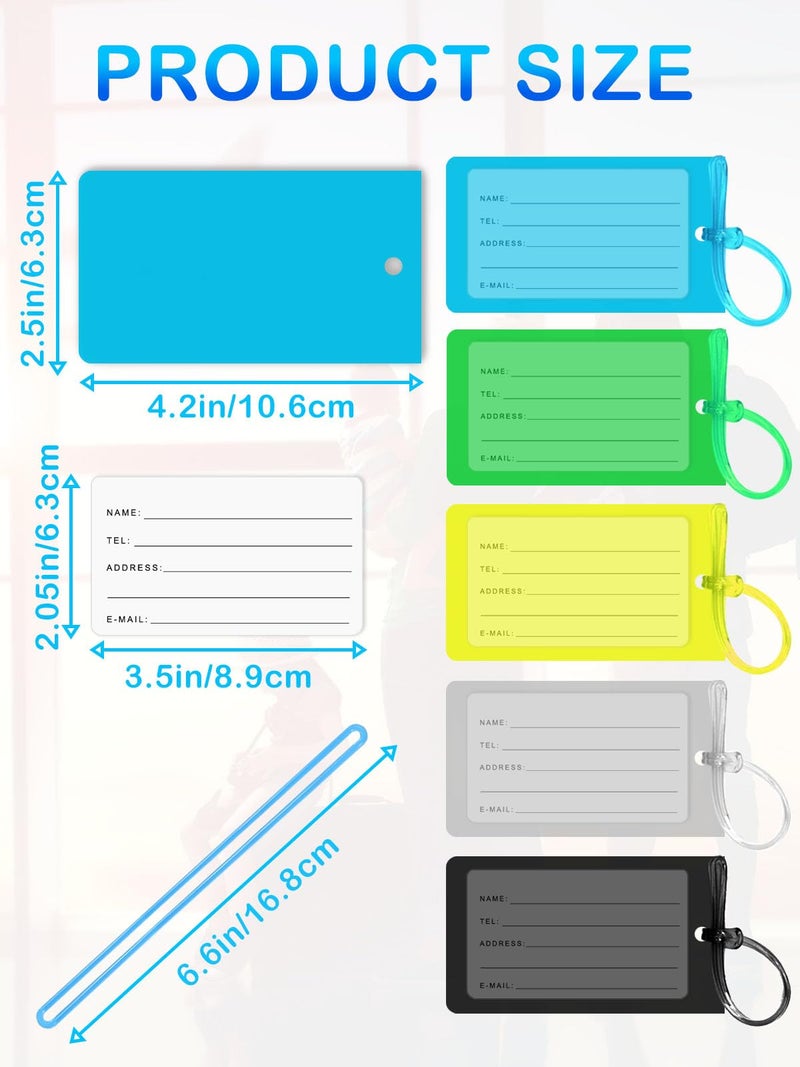 CUTEABC Luggage Tags for Suitcases,5 Pack Luggage Tags for Suitcases Silicone Tags,Waterproof Tags for Suitcase,Clear Colorful Suitcase Bagtags with Name Id Label and Loop for Luggage,Travel Bagtags for Men. - Image 2