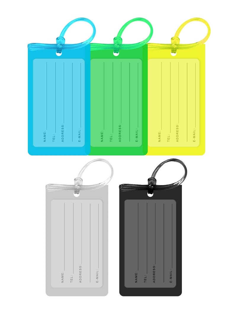 CUTEABC Luggage Tags for Suitcases,5 Pack Luggage Tags for Suitcases Silicone Tags,Waterproof Tags for Suitcase,Clear Colorful Suitcase Bagtags with Name Id Label and Loop for Luggage,Travel Bagtags for Men. - Image 1
