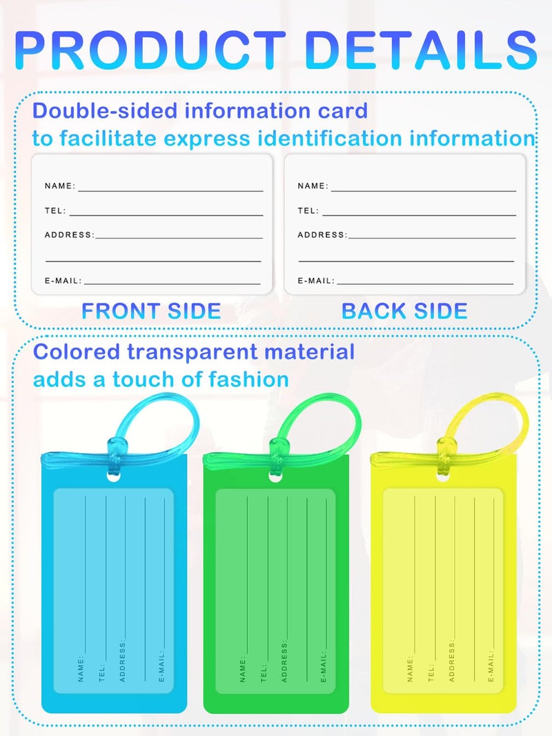 CUTEABC Luggage Tags for Suitcases,5 Pack Luggage Tags for Suitcases Silicone Tags,Waterproof Tags for Suitcase,Clear Colorful Suitcase Bagtags with Name Id Label and Loop for Luggage,Travel Bagtags for Men. - Image 3