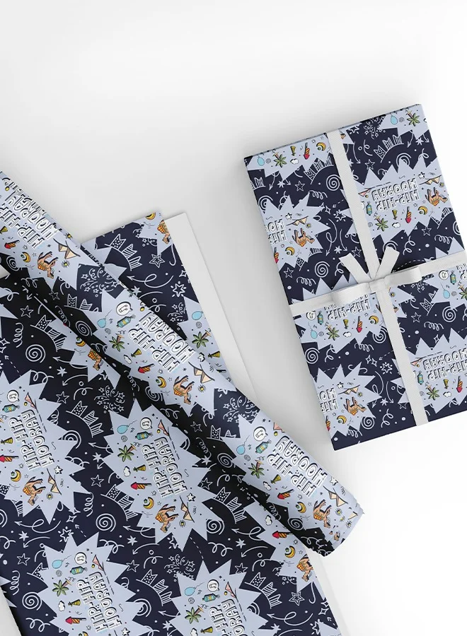 Share the Love Hip Hip Hooray Blue Wrapping Paper Pack – 4 Sheets (50 x 70 cm Each) – Fun Celebration Gift Wrap for Birthday, Kids, Baby Shower, Graduation, Wedding, Anniversary, Parties, Presents & Favors