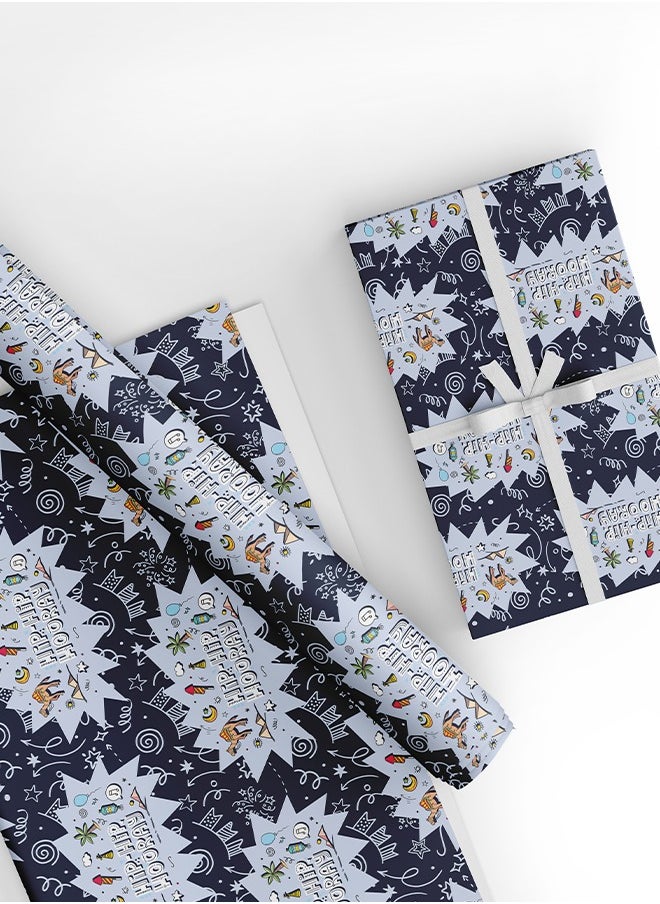 Share the Love Hip Hip Hooray,  Wrapping Paper Blue (Pack of 4)  - Image 1