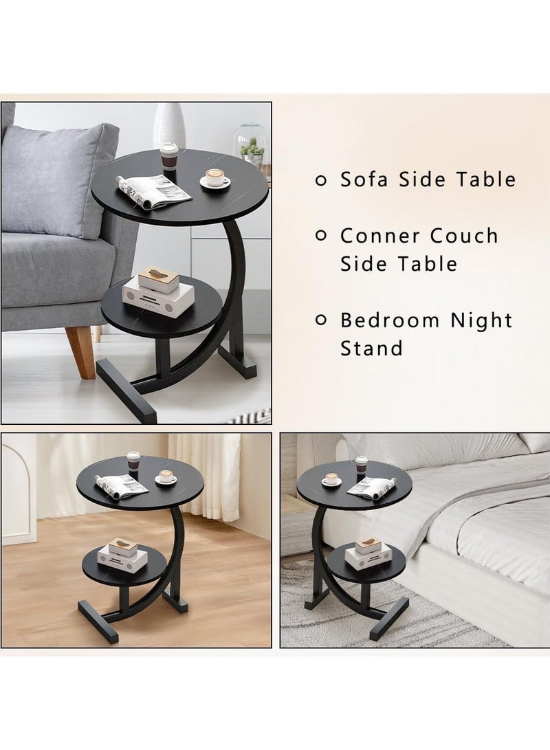 DubaiGallery Small table modern corner table two-tier bedside table Nordic oval table living room with storage shelves small coffee table side cabinet - Image 4
