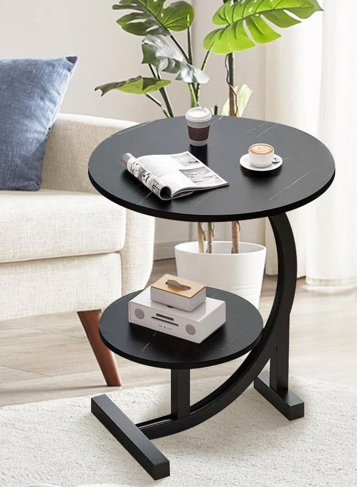 DubaiGallery Small table modern corner table two-tier bedside table Nordic oval table living room with storage shelves small coffee table side cabinet - Image 2