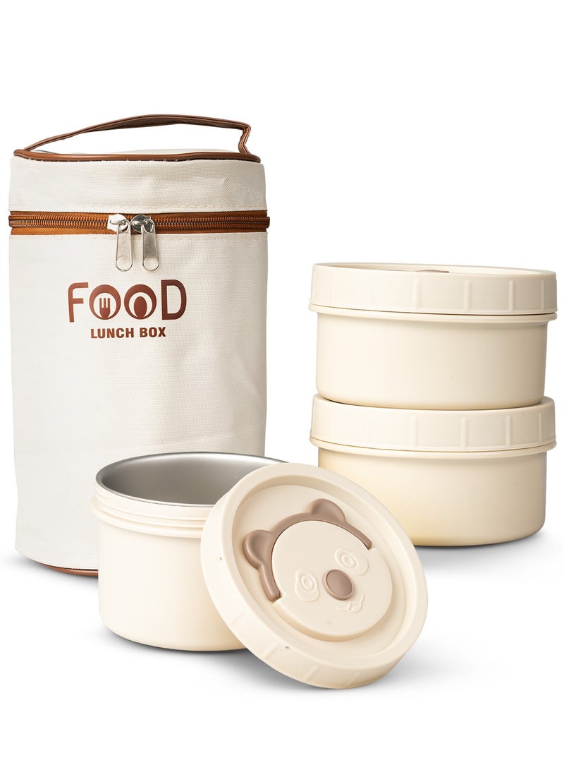 BAYBEE Stainless Steel Insulated Lunchbox for Adults – 600ml + 2×400ml Leakproof Thermos Bento Set with Double-Wall Heat-Resistant Containers – Ideal for Office Use (Beige) - Image 1