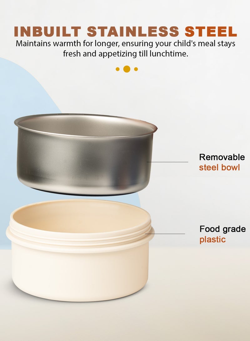 BAYBEE Stainless Steel Insulated Lunchbox for Adults – 600ml + 2×400ml Leakproof Thermos Bento Set with Double-Wall Heat-Resistant Containers – Ideal for Office Use (Beige) - Image 4