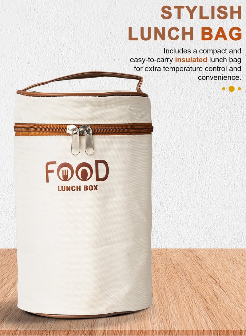 BAYBEE Stainless Steel Insulated Lunchbox for Adults – 600ml + 2×400ml Leakproof Thermos Bento Set with Double-Wall Heat-Resistant Containers – Ideal for Office Use (Beige) - Image 5