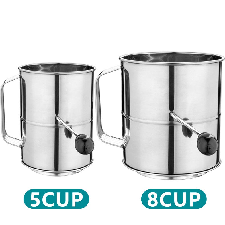 8cup stainless steel flour filter sieve with rotating stirring ring fine mesh manual cake making baking sugar powder(8CUPS) - Image 5