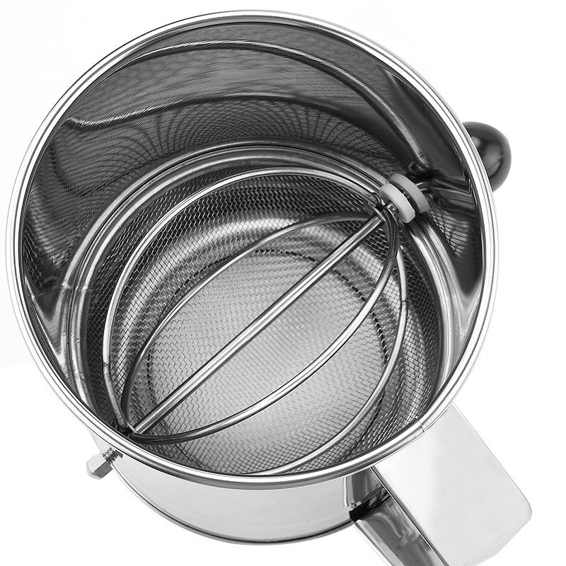 8cup stainless steel flour filter sieve with rotating stirring ring fine mesh manual cake making baking sugar powder(8CUPS) - Image 2