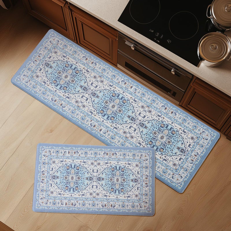 FRESHMINT Anti Fatigue Kitchen Mats Set 2 PCS, Waterproof & Non-Skid Medallion Kitchen Rugs, Cushioned Kitchen Floor Mats for Standing Washable Comfort Kitchen Runners for Lanudry, Office, Sink - Image 1