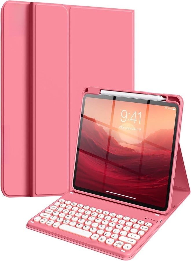 NUWONAYA Keyboard Case for iPad Air 11 inch (M3 2025 / M2 2024)/Air5 Air4 Pro11(4th/3rd/2nd/1st Gen) with Pencil Holder and Cute Color Magnetic Detachable Round Key Keyboard，New Pink - Image 1