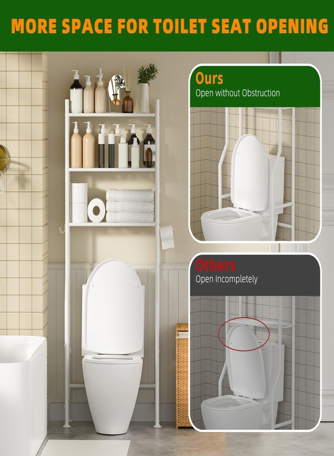 GloTika 3-Tier Over The Toilet Storage, Space Saver Metal Bathroom Shelves, Freestanding Above Over Toilet Storage Shelf with 4 Hooks for Bathroom, White - Image 5