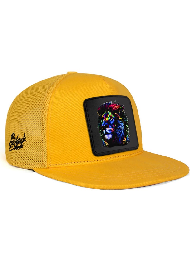 Black Börk BlackBörk V1 Kids Hip Hop Colorful Lion - Unisex Yellow Trucker Kids Hat with 15 Code Logo (Cap)  - Image 1