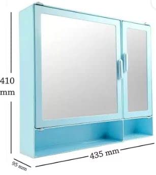 PGen ABS Unbreakable ZBF 109 Bathroom Double Mirror Double Door Cabinet with Storage Chest Shelves Extra Shelf17X4X16 Plastic Wall Shelf Blue  - Image 2